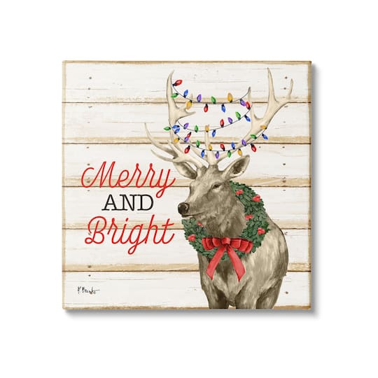 Stupell Industries Merry & Bright Deer Canvas Wall Art